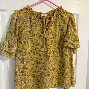 Max Studio Gold Tie Front 3/4 Sleeve Blouse